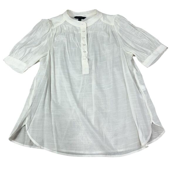 Banana Republic Ivory 1/2 Button Front Blouse Sz Small Short Sleeves Semi Sheer - Picture 2 of 7